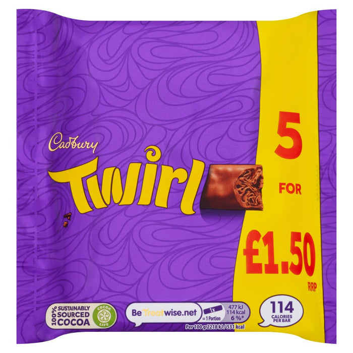 Cadbury Twirl Chocolate Bar 5 Pack 107.5g (Case of 20)