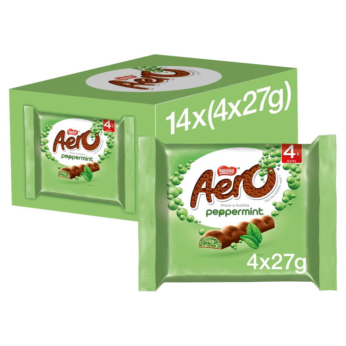 Aero Bubbly Peppermint Mint Chocolate Bar Multipack 27g 4 Pack (Case of 14)