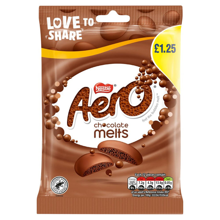 Aero Melts Milk Chocolate Sharing Bag PMP 80g (Case of 12)