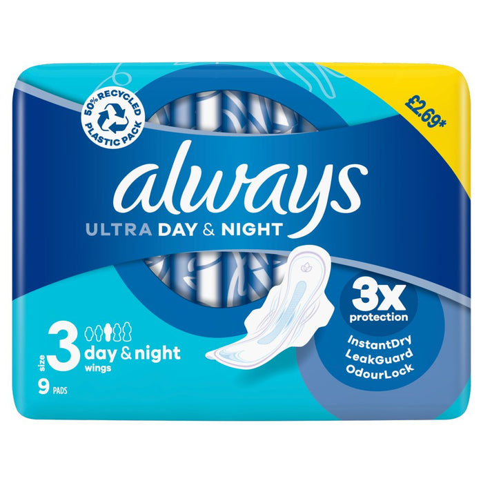 Always Ultra Night Sanitary Towels Wings (Size 3) 36 Dry Towels (9 x 4 Packs)
