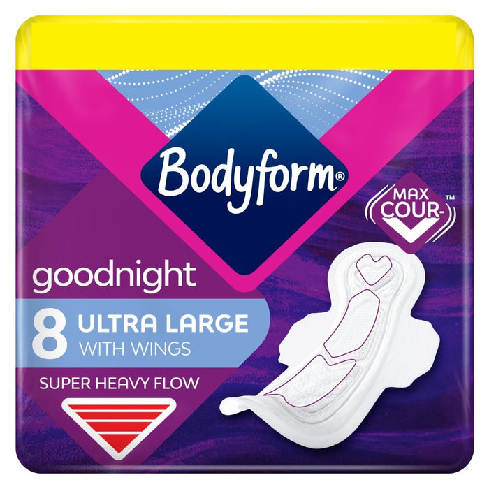 Bodyform Cour-V Ultra Night Sanitary Towels Wings 8 Pack PMP (Case of 10 Total 80 Wings)