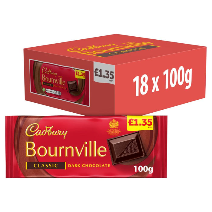 Cadbury Bournville Classic Dark Chocolate Bar 100g (Box of 18)