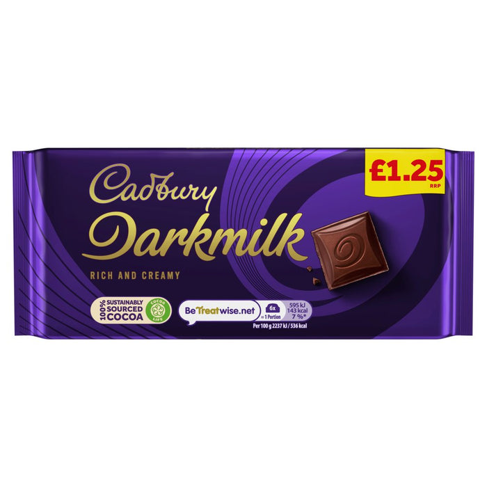 Cadbury Darkmilk Chocolate Bar PMP 80g (Case of 17)