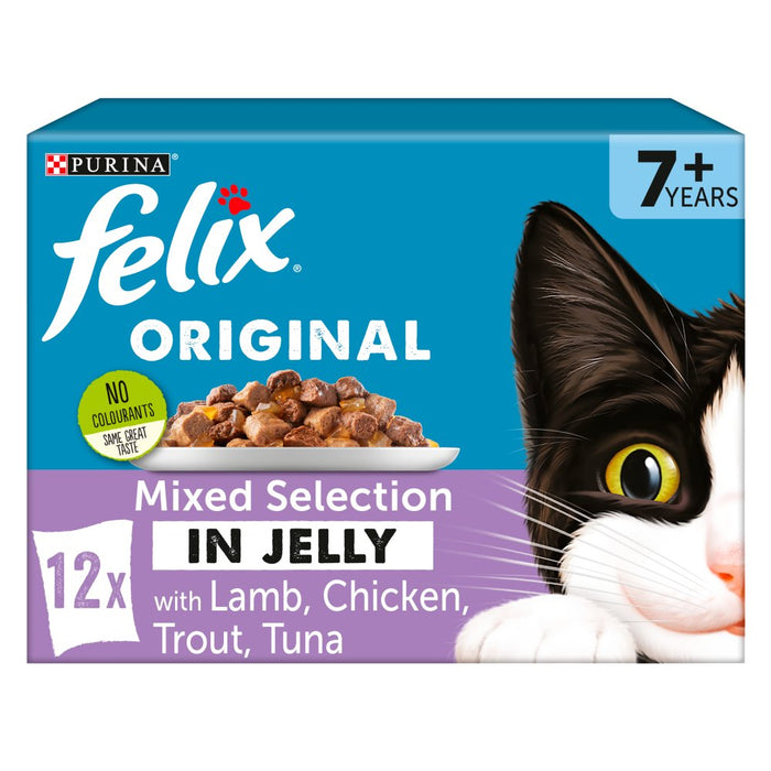 FELIX Senior 7+ Years Mixed Chunks in Jelly Wet Cat Food PMP 12x100g (Case of 4)
