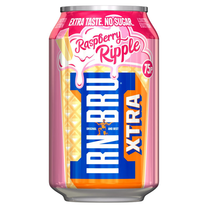 IRN-BRU Xtra No Sugar Limited Edition Raspberry Ripple Soft Drink 330ml (Case of 24)