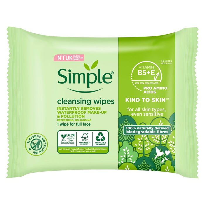 Simple Kind To Skin Cleansing Facial Wipes 25 Pieces (Case of 6)