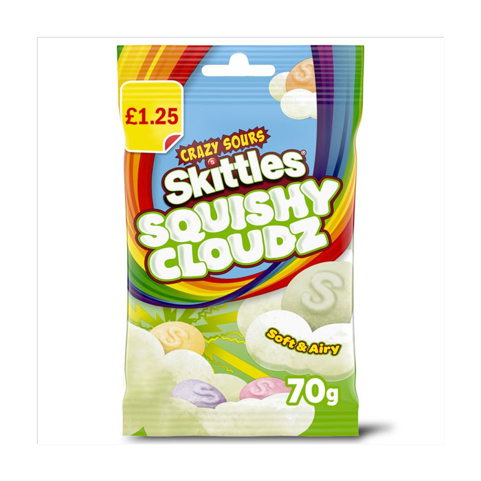Skittles Squishy Cloudz Sour Sweets Fruit Flavoured Sweets Treat Bag 70g (Box of 14)