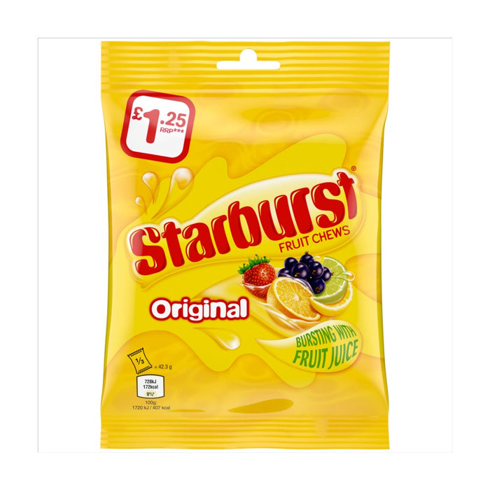 Starburst Vegan Chewy Sweets Fruit Flavoured Pouch Bag 125g (Box of 12)