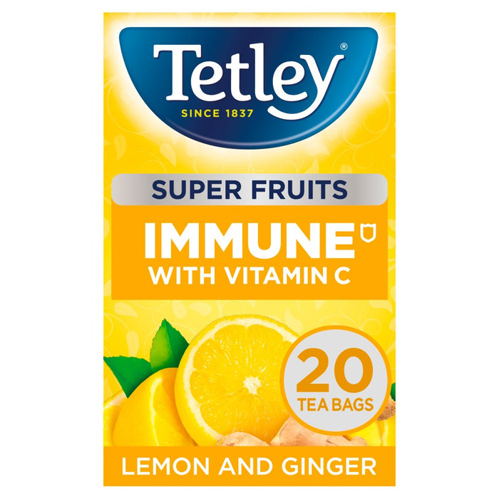 Tetley Super Fruits Immune Lemon & Ginger 20 Tea Bags (Case of 4)