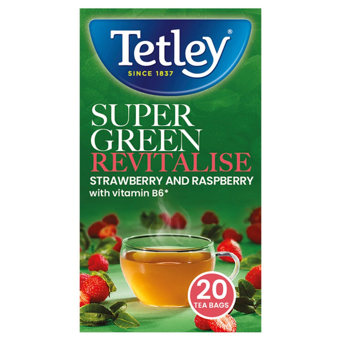 Tetley Super Green Revitalise Strawberry and Raspberry 20 Tea Bags (Case of 4)