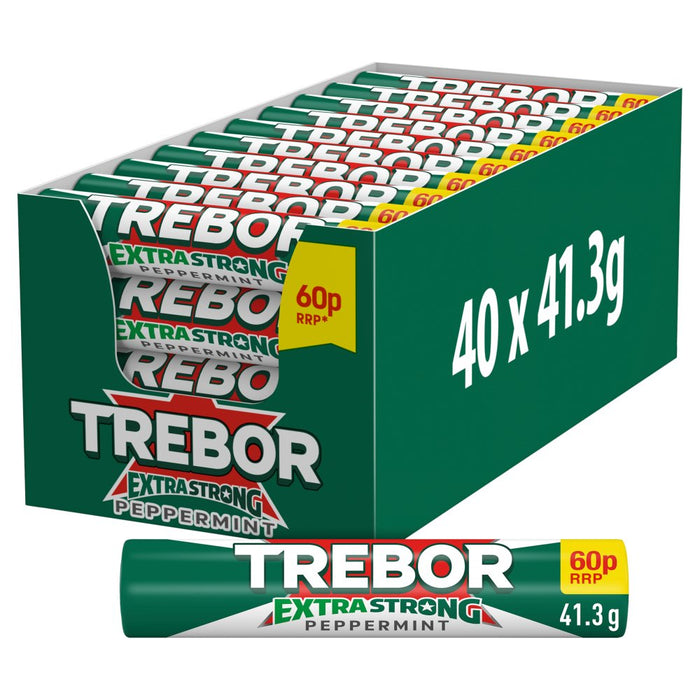 Trebor Extra Strong Peppermint Mints Roll 41.3g (Box of 40)