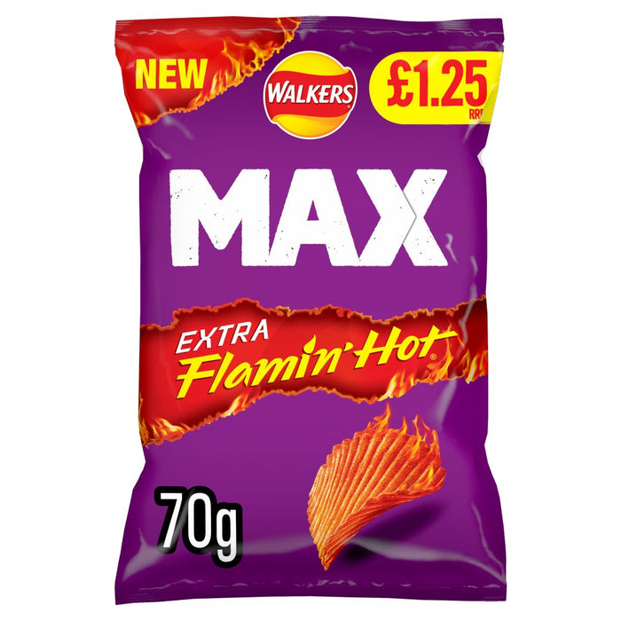 Walkers Max Extra Flamin' Hot Sharing Bag Crisps 70g (Box of 15)