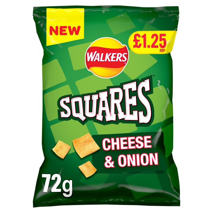 Walkers Squares Cheese and Onion Snacks 72g (Box of 18)
