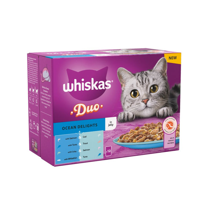Whiskas 1+ Duo Ocean Delights Adult Wet Cat Food Pouches in Jelly 12x85g (Case of 4)