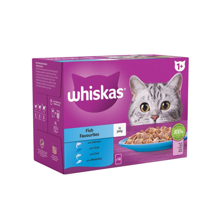 Whiskas 1+ Fish Favourites Adult Wet Cat Food Pouches in Jelly 12x85g (Case of 4)