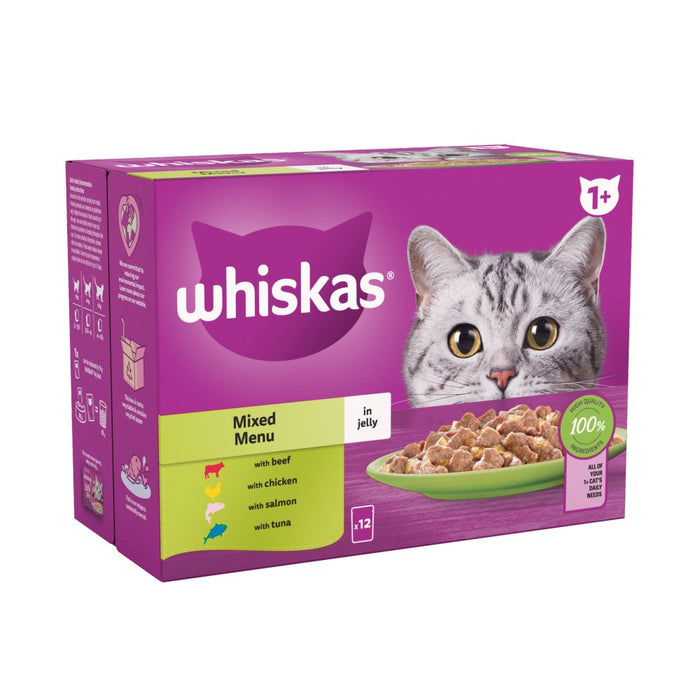 Whiskas 1+ Mixed Menu Adult Wet Cat Food Pouches in Jelly 12x85g (Case of 4)