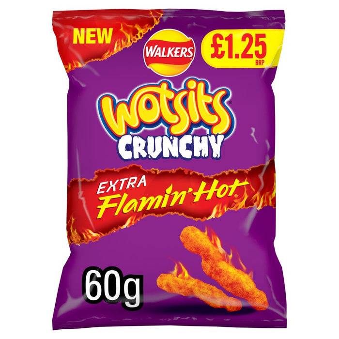 Wotsits Crunchy Extra Flamin' Hot Sharing Bag Crisps 60g (Box of 15)