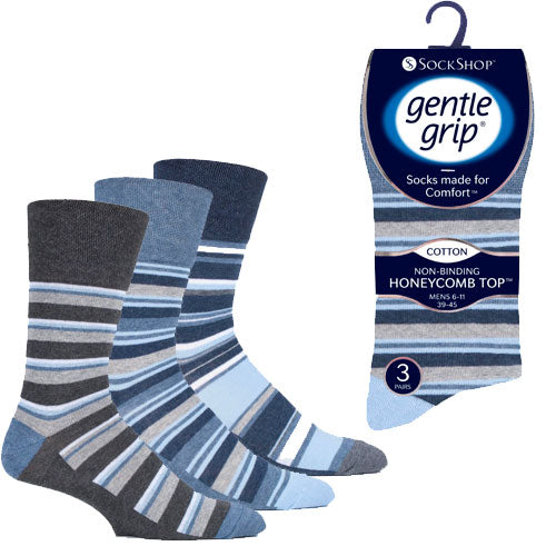Mens Gentle Grip 3 Pairs Socks Modernist Stripe