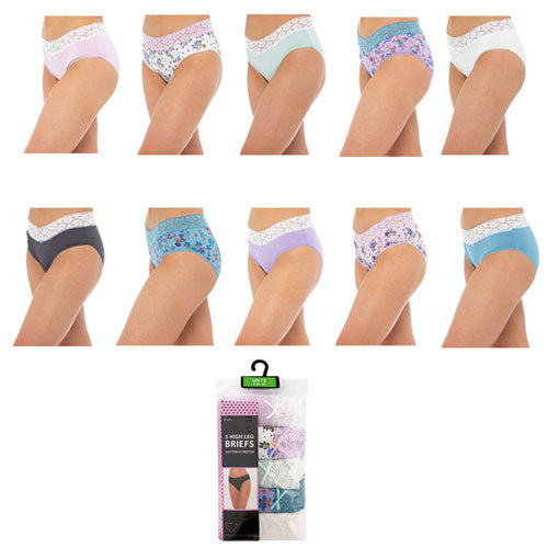 Ladies Lace High Leg Briefs (Pack of 5 Pairs)