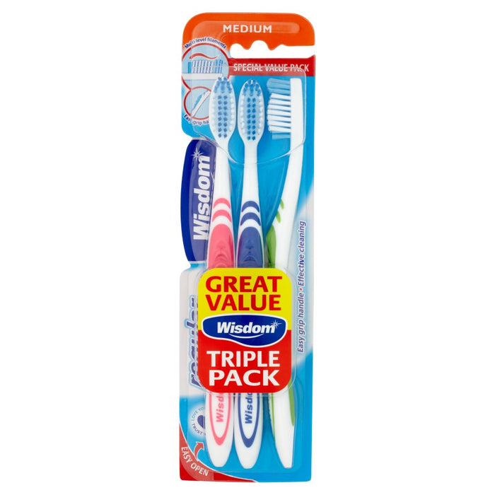 Wisdom Regular Plus Triple Pack - Medium Toothbrush