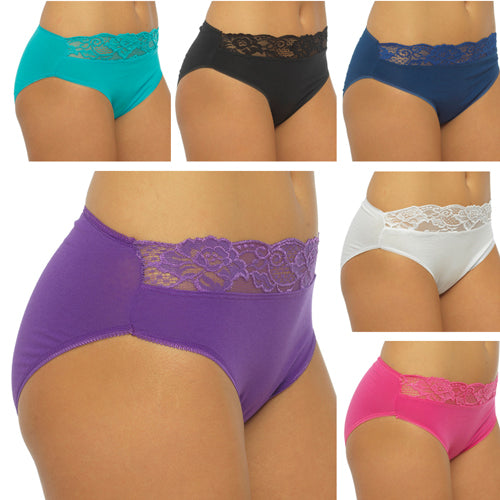 Ladies High Leg Briefs with Lace (Pack of 5 Pairs)