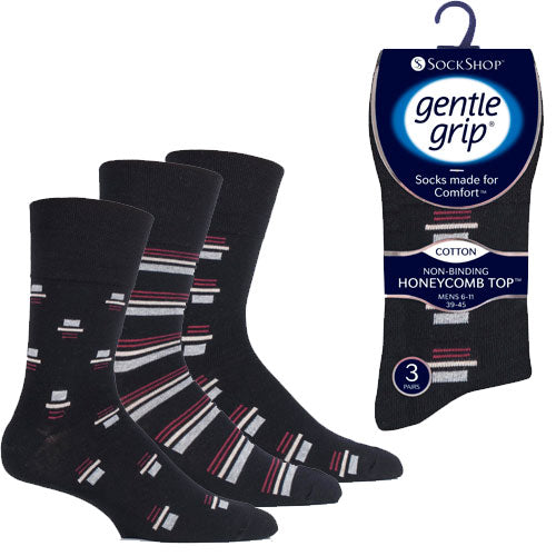 Mens Gentle Grip 3 Pairs Socks Retro Rhythm Black