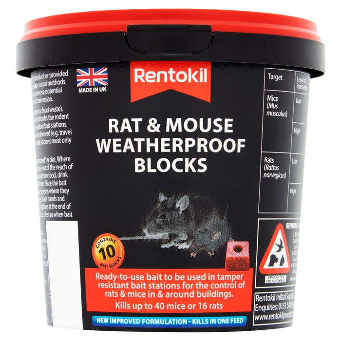 Rentokil Rat & Mouse Weatherproof Blocks Tub of 10