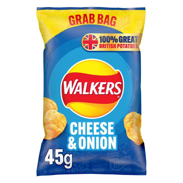 Walkers Cheese & Onion Grab Bag Crisps, 45g (Box of 32)