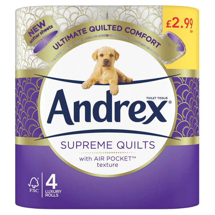 Andrex Supreme Quilts Toilet Tissue Pack of 6 x 4 Rolls (Total 24 Toilet Rolls)