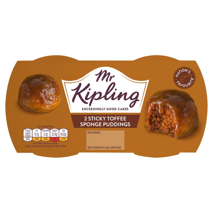 Mr Kipling Sticky Toffee Sponge Puddings 2x95g (Case of 4)