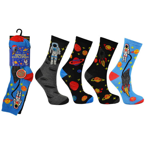 Space Explorer Childrens Novelty 3 Pairs Socks BritishGram