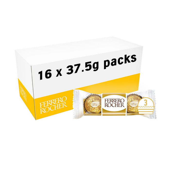 Ferrero Rocher Chocolate Pralines Treat Pack 3 Pieces 37.5g (Box of 16)