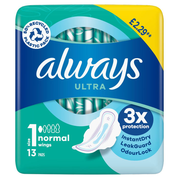 Always Ultra Pads Normal with Wings, Size 1, 52 Instant Dry Towels (13 —