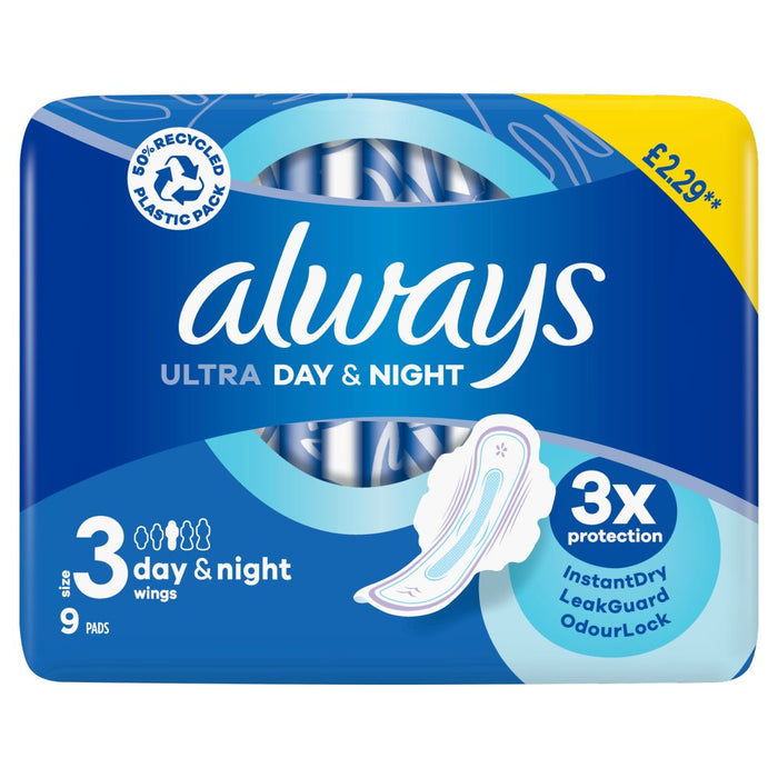 Always Ultra Night Sanitary Towels with Wings, Size 3, 40 Instant Dry Towels (10 x 4 Packs)