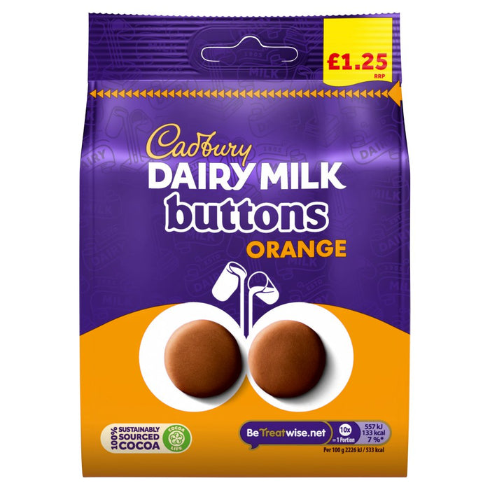 Cadbury Dairy Milk Buttons Orange Chocolate Bag 95g (Case of 10)