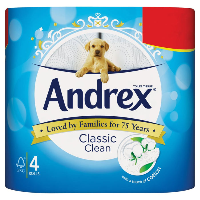 Andrex Classic Clean Case of 6 x 4 Rolls (Total 24 Toilet Rolls)