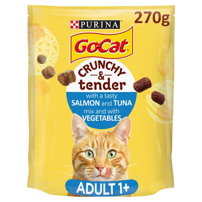 Go-Cat Crunchy & Tender with Tuna and Salmon mix with Vegetables Dry Cat Food 270g (Case of 5)