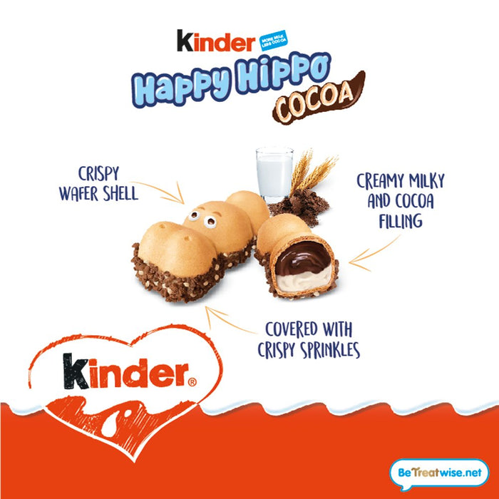 Kinder Happy Hippo Chocolate Cocoa Filling Biscuit, 20.7g (Box of 28)
