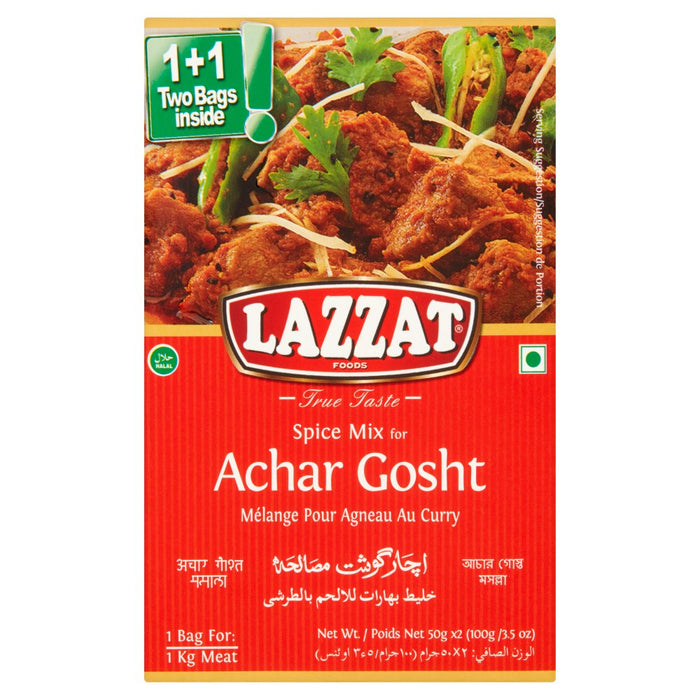Lazzat Foods True Taste Spice Mix for Achar Gosht 100g (Case of 6)