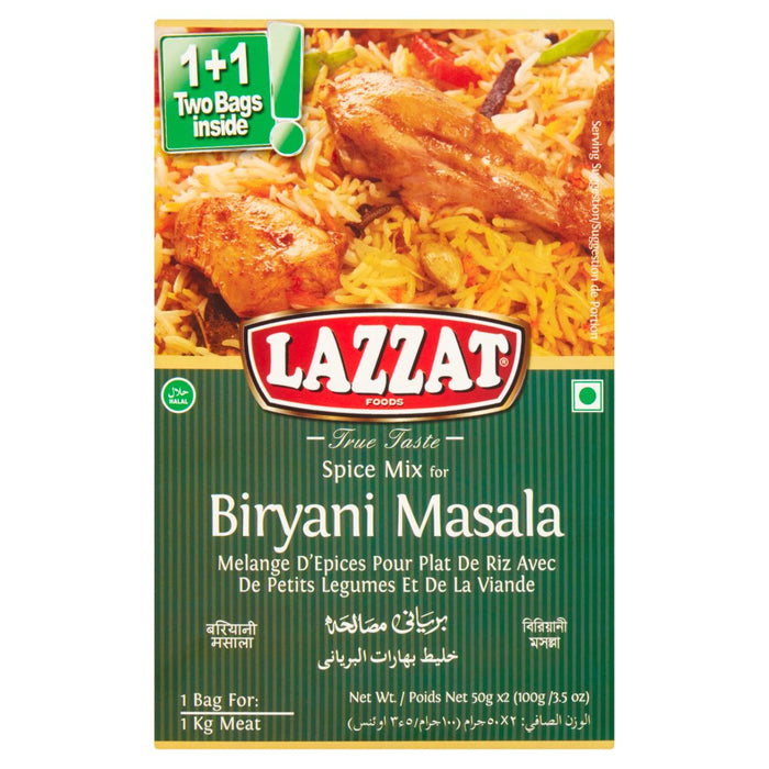 Lazzat Foods True Taste Spice Mix for Biryani Masala 100g (Case of 6)