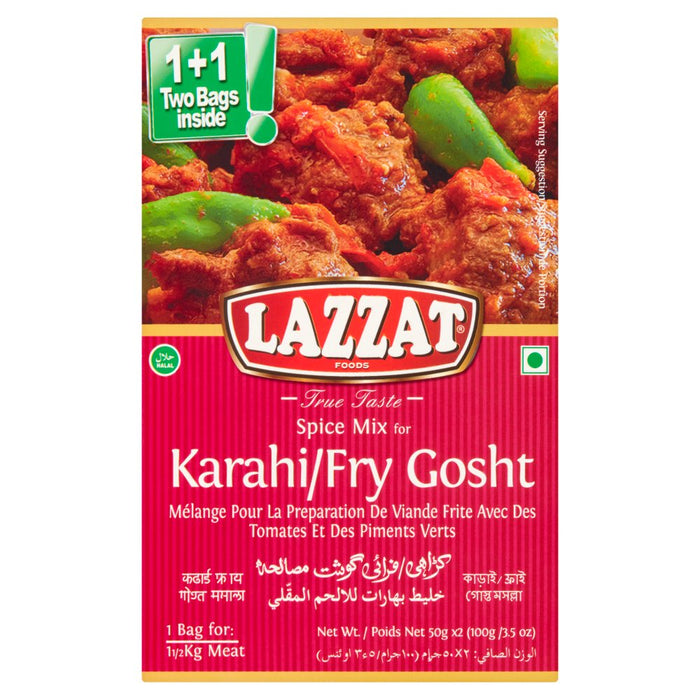 Lazzat Foods True Taste Spice Mix for Karahi Fry Gosht 100g (Case of 6)