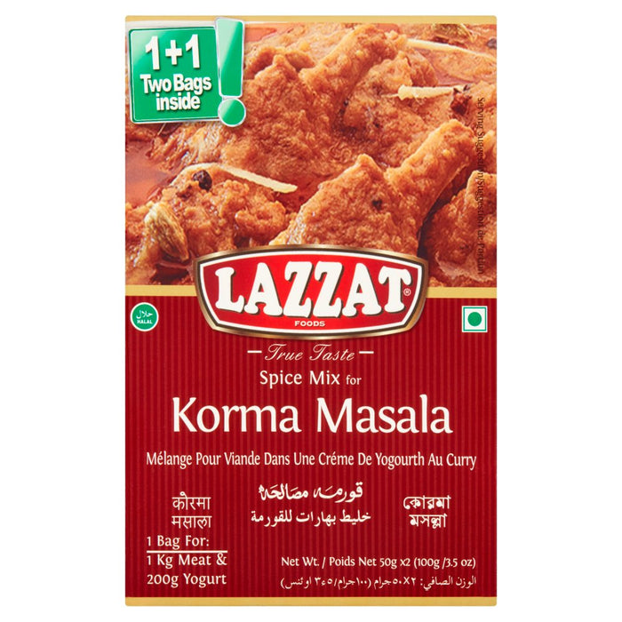 Lazzat Foods True Taste Spice Mix for Korma Masala 100g (Case of 6)