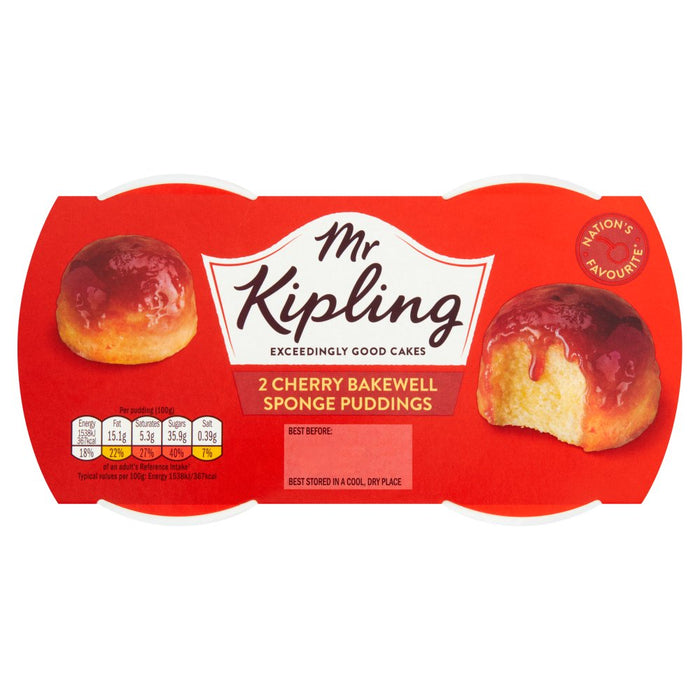 Mr Kipling Cherry Bakewell Sponge Puddings 2x95g (Case of 4)