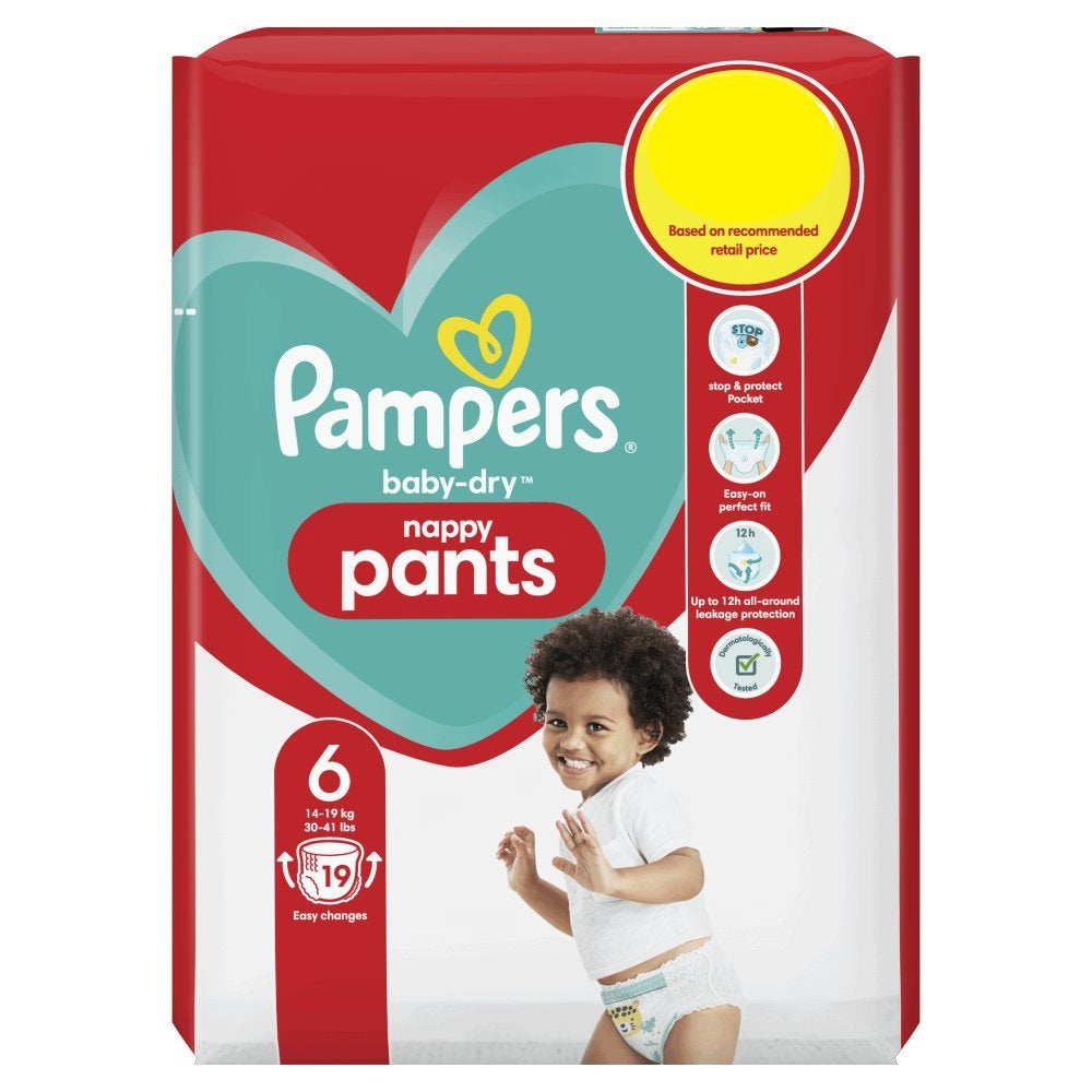 Pampers Baby-Dry Size 6, Pack of 4 x 19 Nappy Pants Total 76 Nappy Pan —