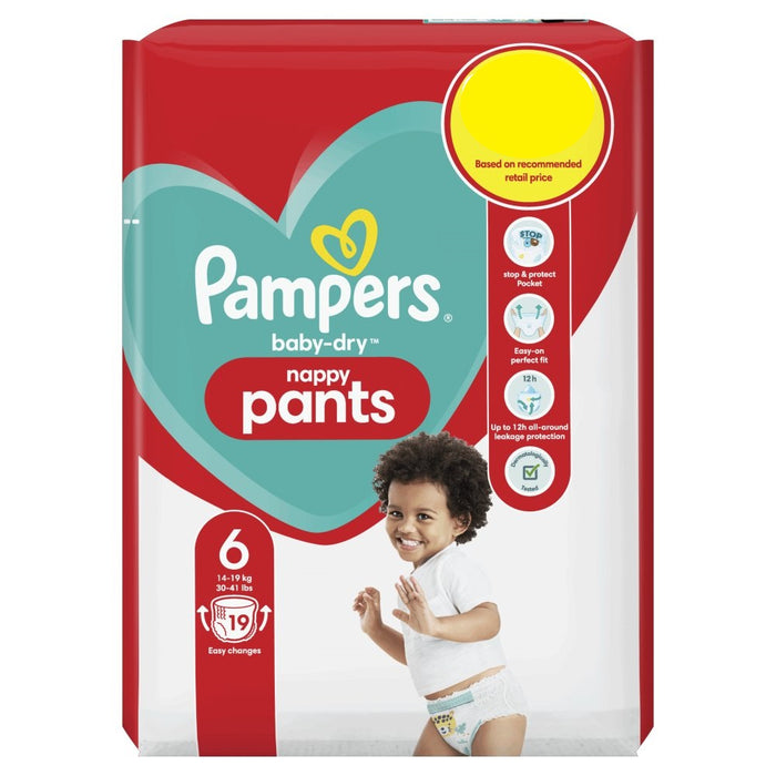 Pampers Baby-Dry Size 6, Pack of 4 x 19 Nappy Pants Total 76 Nappy