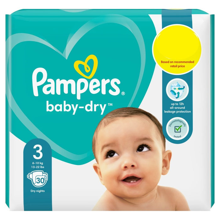 Pampers Baby-Dry Size 3, Pack of 4 x 30 Nappies Total 120 Nappies