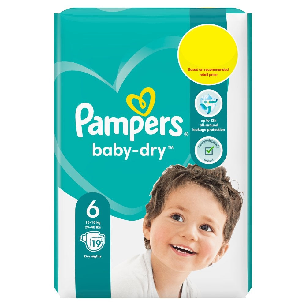 Pampers Baby-Dry Size 6, Pack of 4 x 19 Nappy Pants Total 76 Nappy Pan —