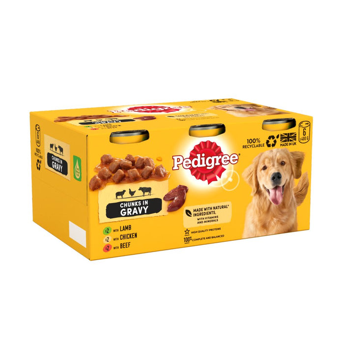 Pedigree Adult Wet Dog Food Tins Mixed in Gravy 6 x 400g (Case of 4 Total 24 Cans)