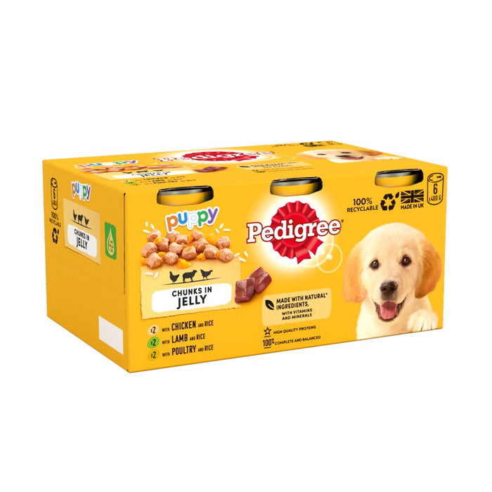 Pedigree Puppy Wet Dog Food Tins Mixed in Jelly 6 x 400g (Case of 4 Total 24 Cans)