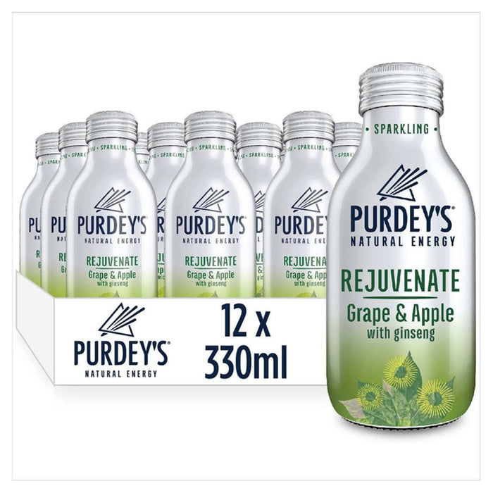 Purdey's Natural Energy Rejuvenate Grape & Apple with Ginseng, 330ml (Case of 12)
